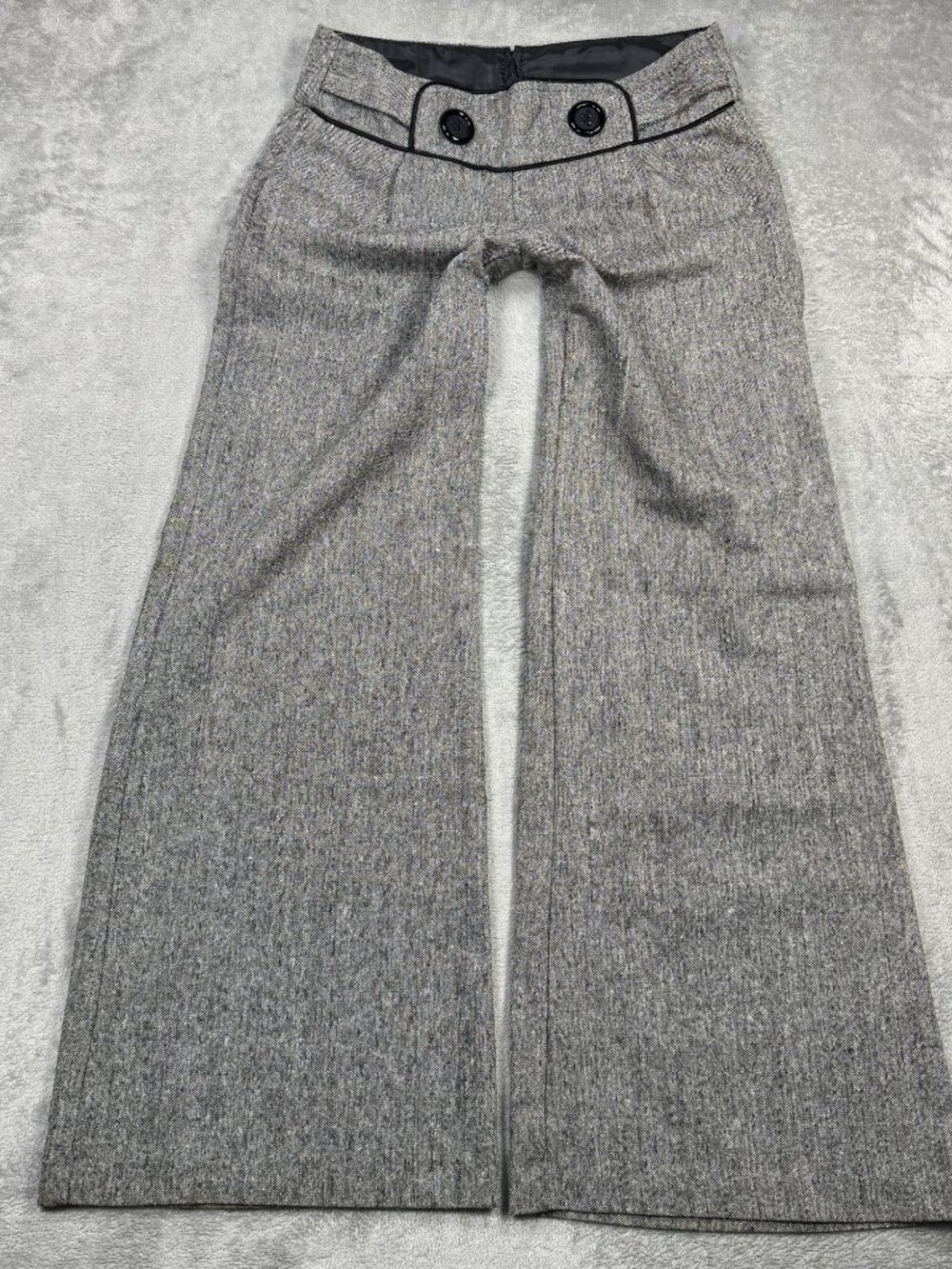 Vintage Y2K Office Siren Gray Low Rise Super Flare Wide Leg Trousers Big Buttons
